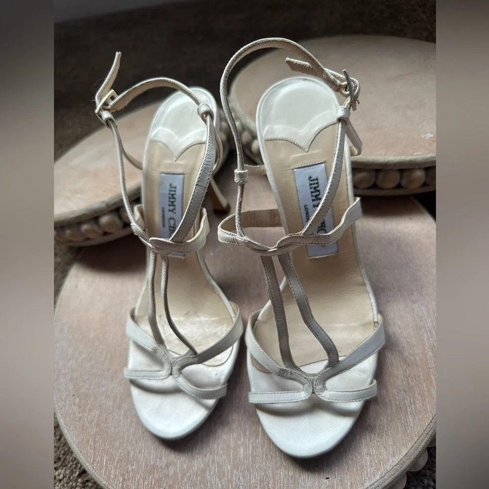 Jimmy Choo Strappy Bramley Heels ✨ White Leather ✨ Size 36/US 5.5/6 - Picture 2 of 9